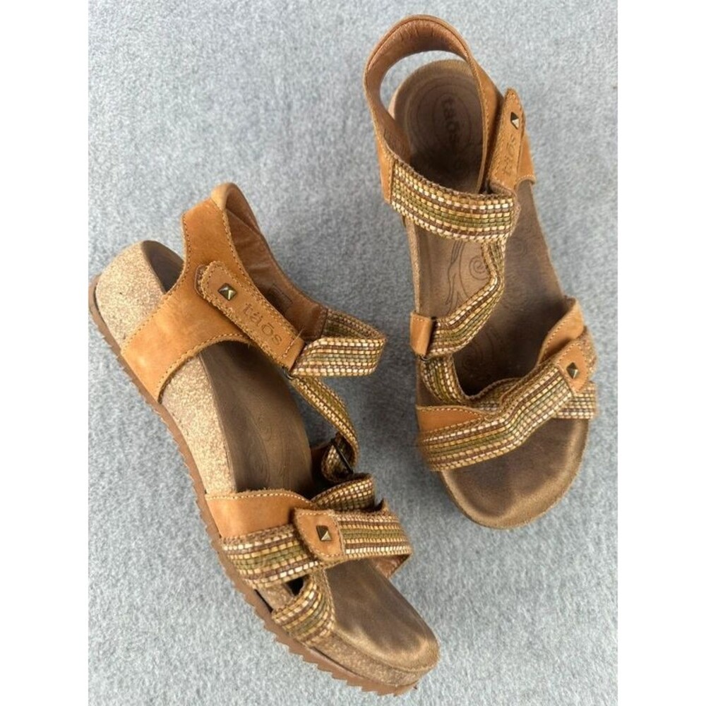 Taos Trulie Sandal Woven Leather Velcro Straps Contoured Comfort Size 8-8.5 EU39
